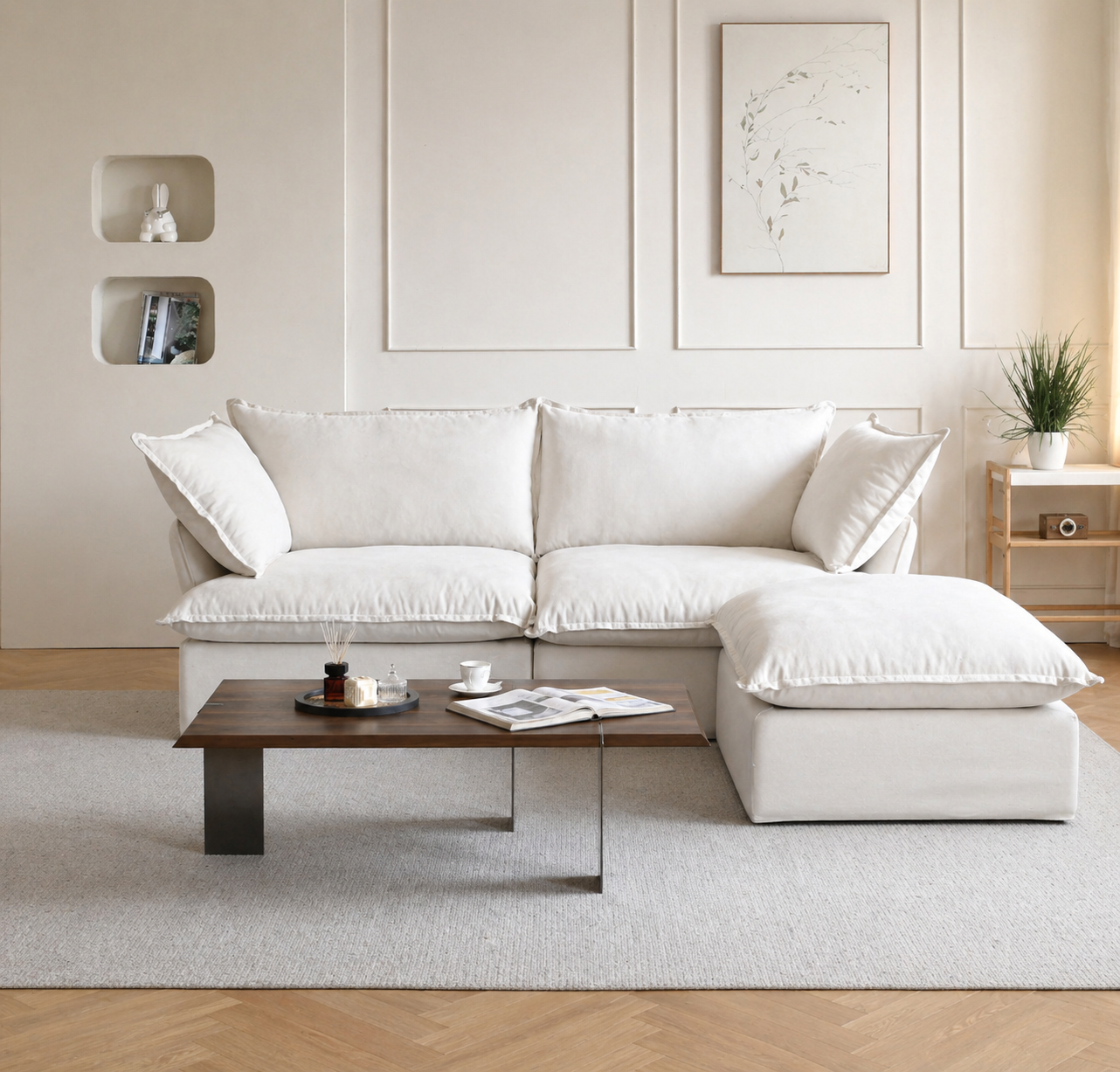 Dream White Cloud Love Seat + Ottoman