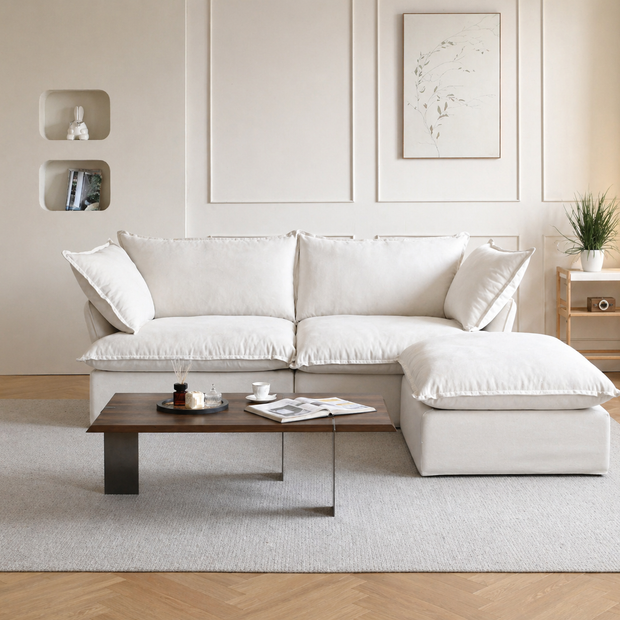 Dream White Cloud Love Seat + Ottoman