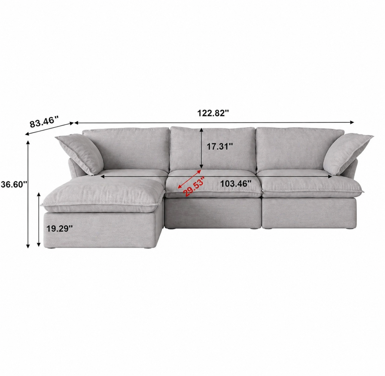Dream Light Gray 3 seater + ottoman