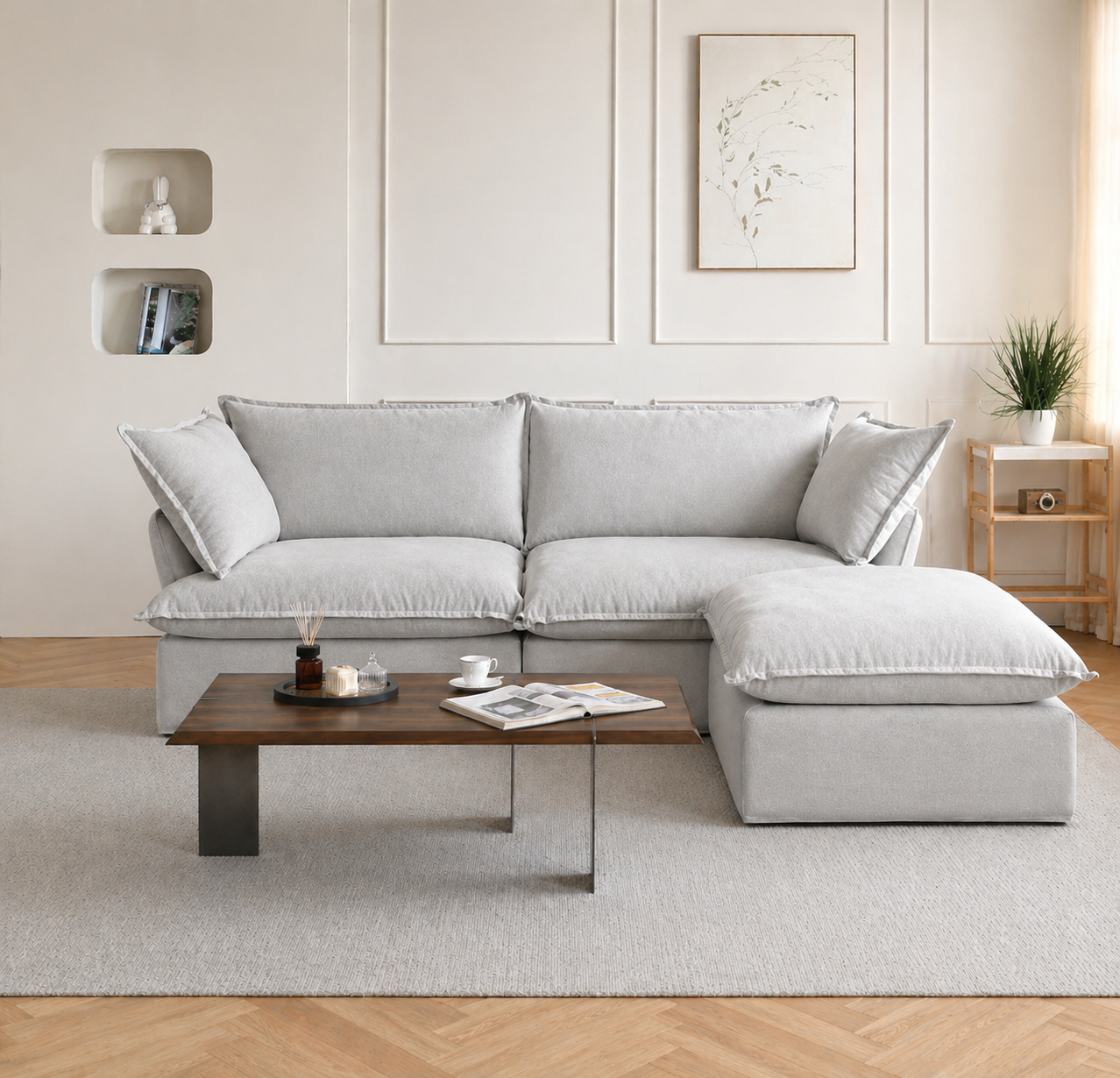 Dream White Cloud Love Seat + Ottoman