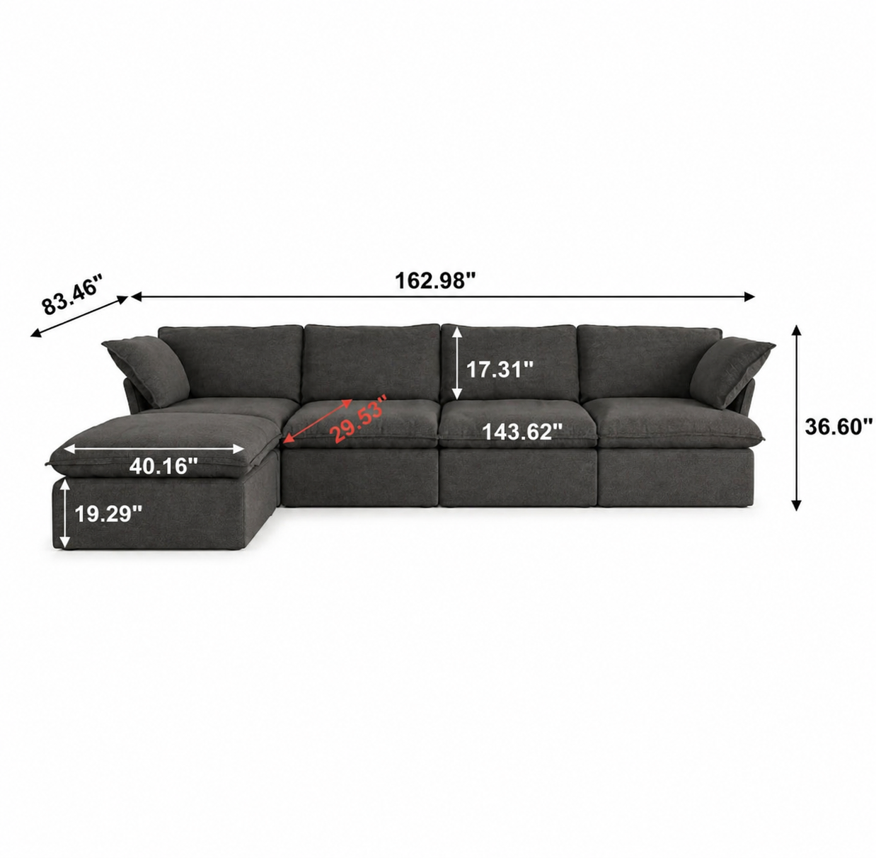 Dream Dark Gray Cloud 4 Seater + Ottoman