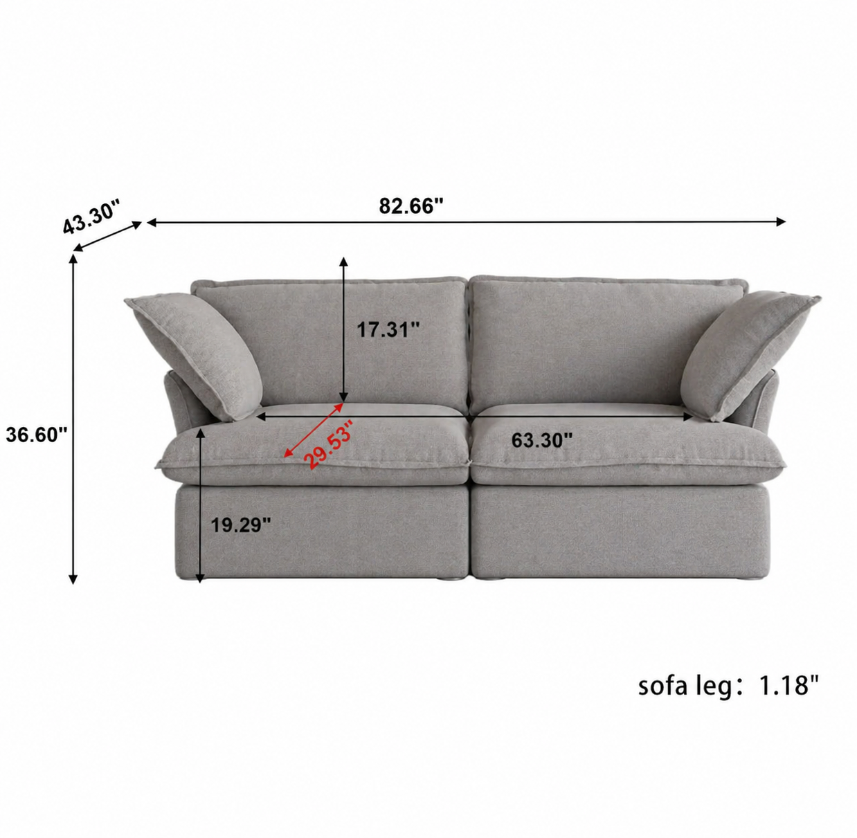 Dream Light Gray Love Seat + Ottoman