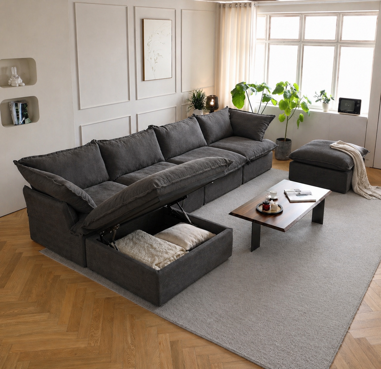 Dream Dark Gray Cloud 4 Seater + Two Ottoman