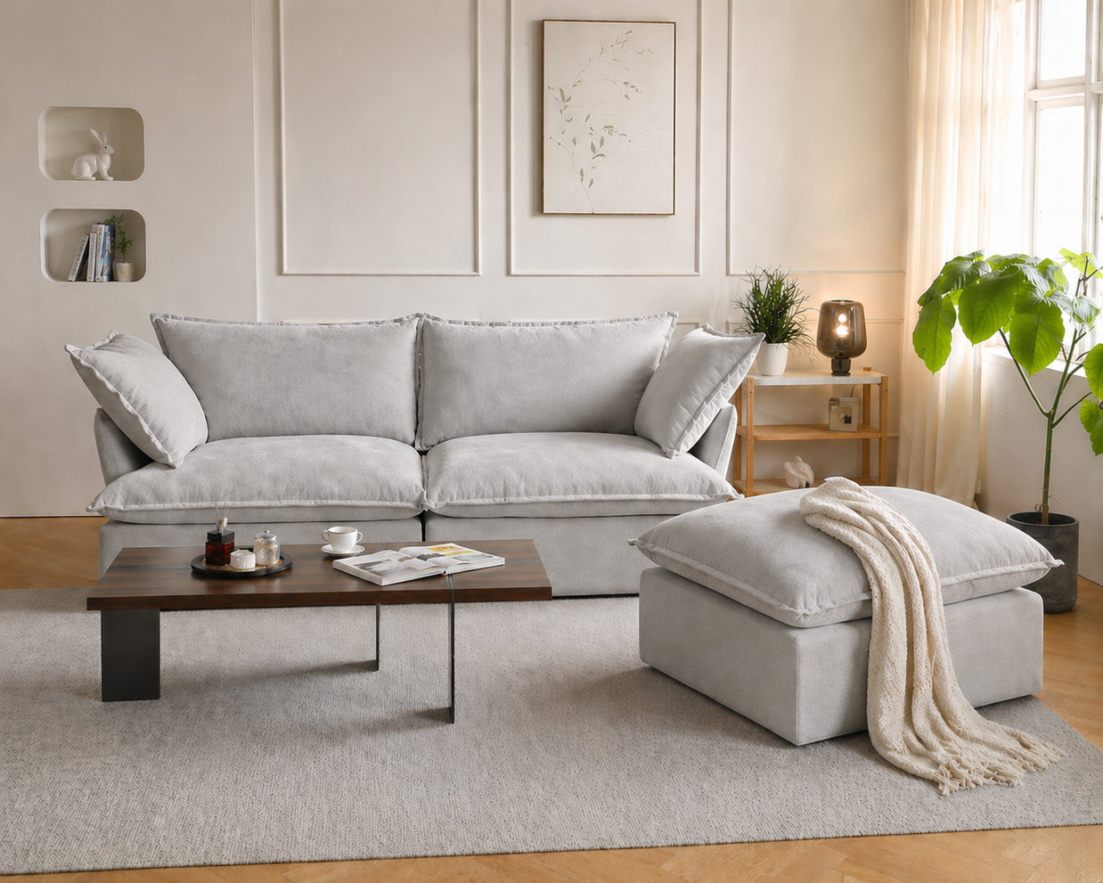 Dream Light Gray Love Seat + Ottoman