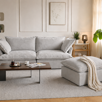 Dream Light Gray Love Seat + Ottoman