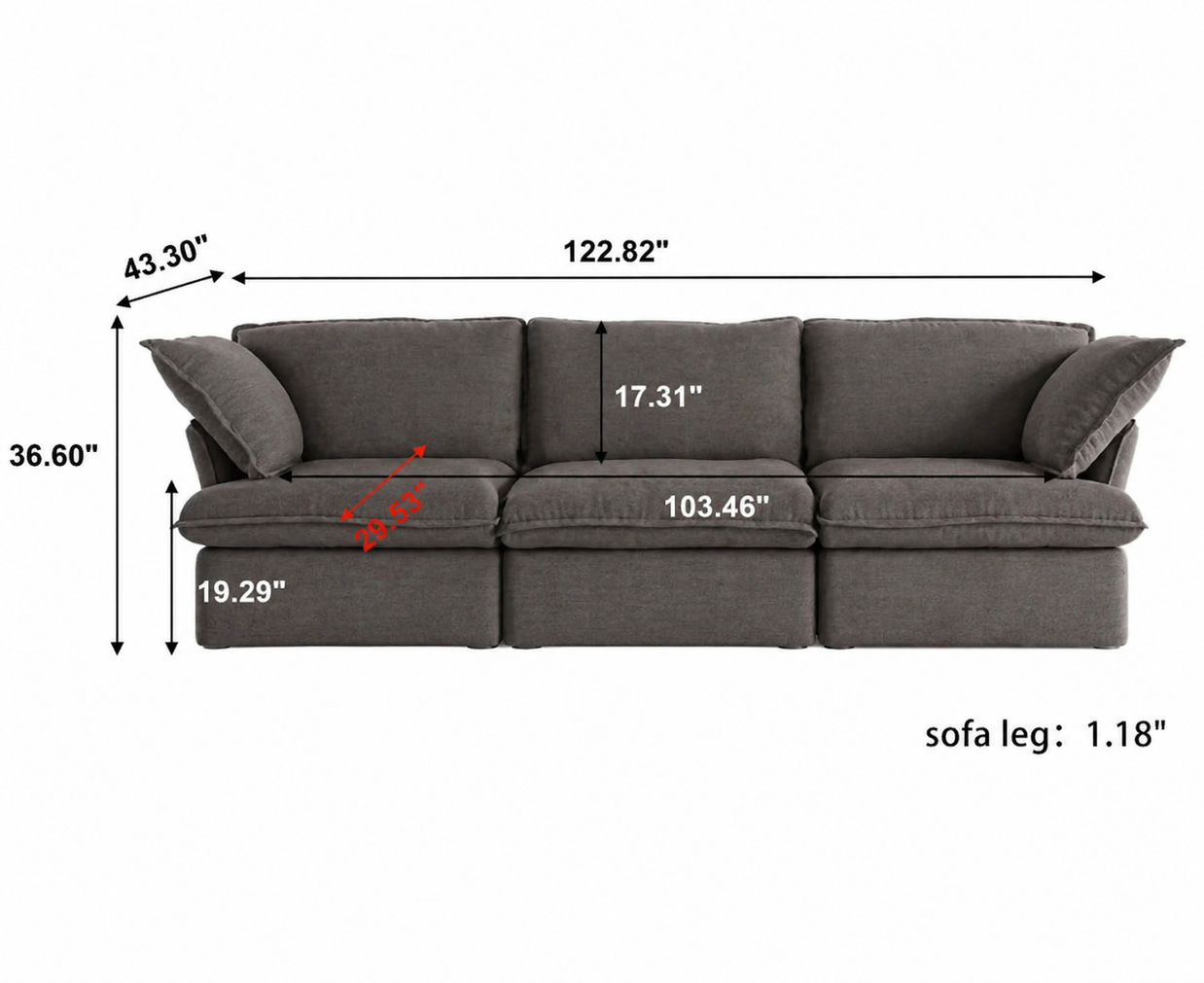 Dream Dark Gray Cloud 3 Seater