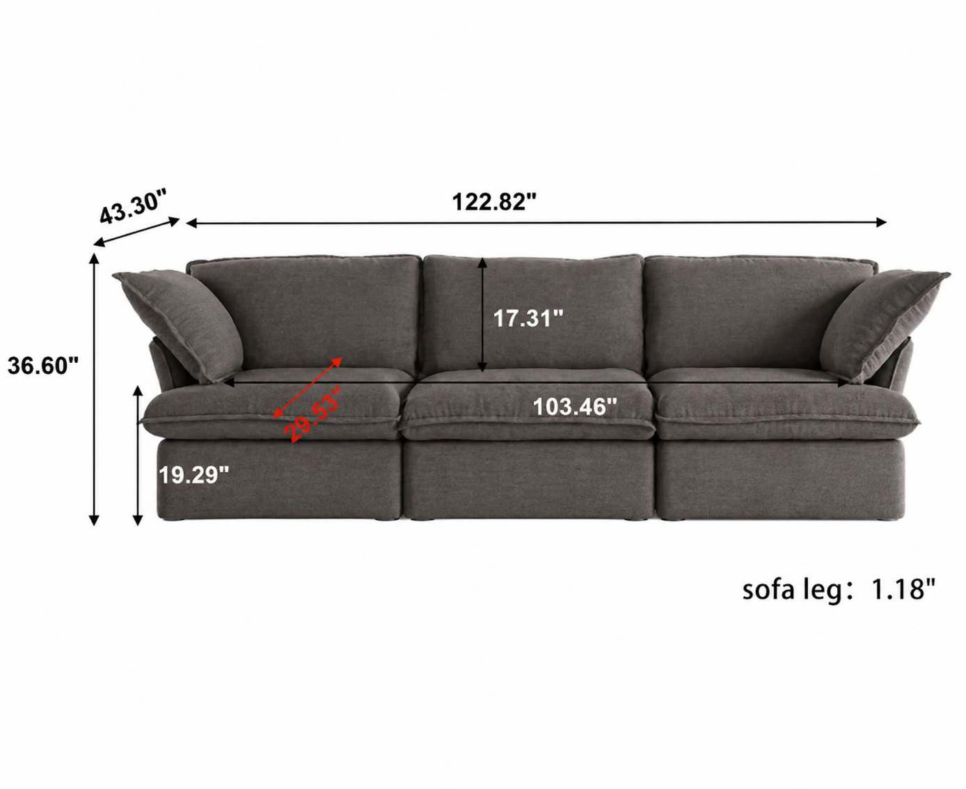 Dream Dark Gray Cloud 3 Seater