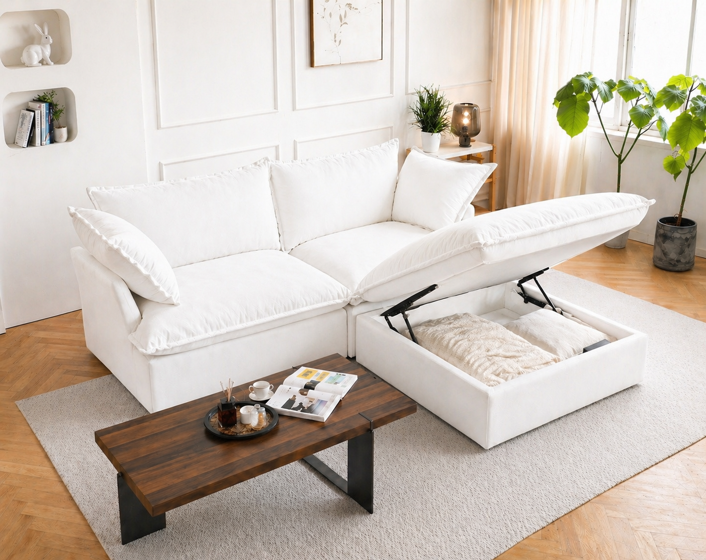 Dream White Cloud Love Seat + Ottoman