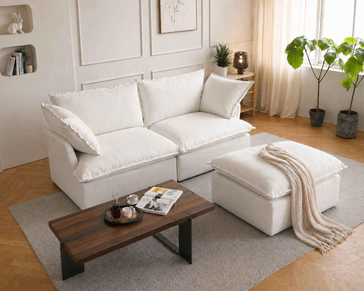 Dream White Cloud Love Seat + Ottoman