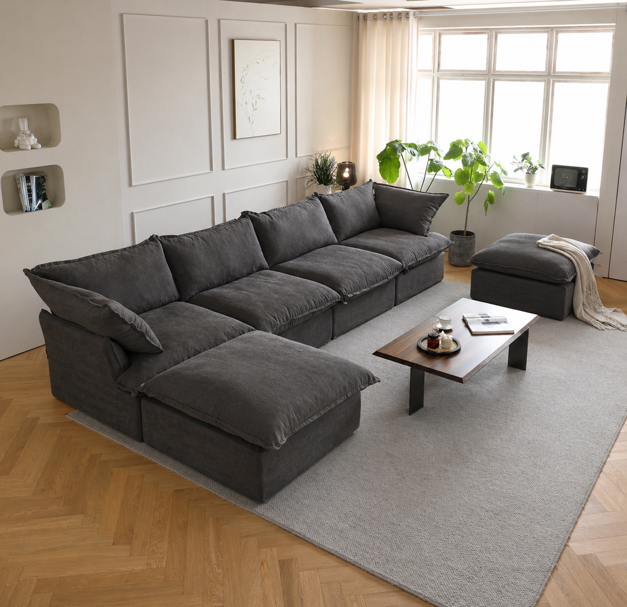 Dream Dark Gray Cloud 4 Seater + Two Ottoman
