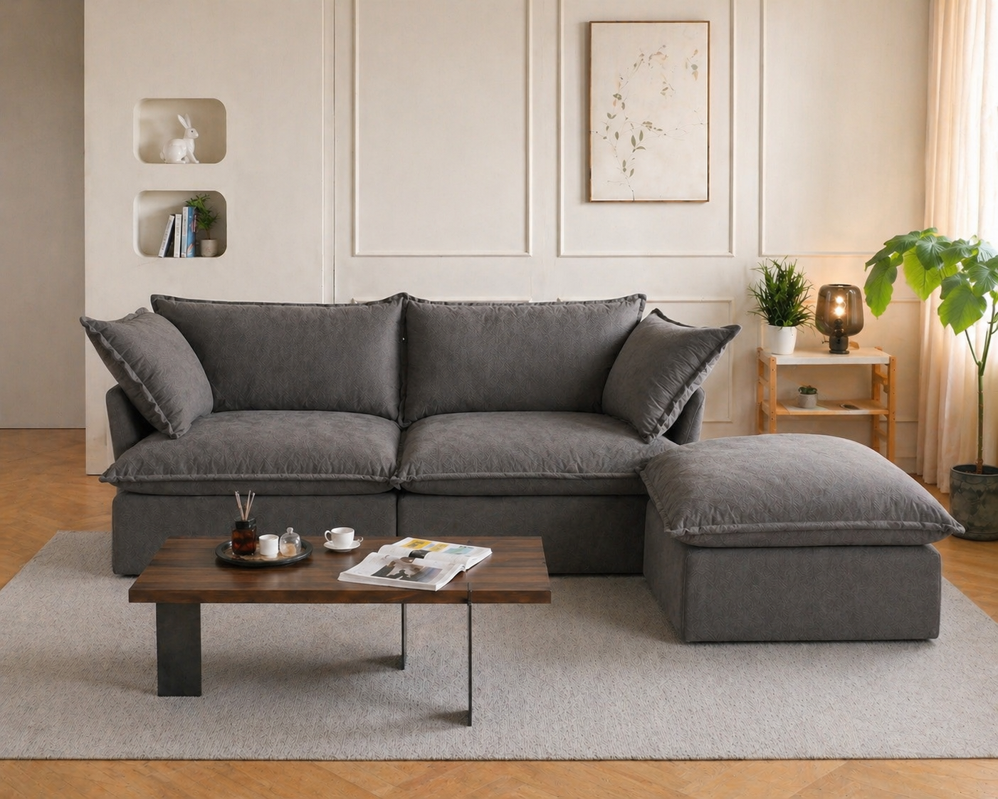 Dream Beige Cloud Love Seat + Ottoman