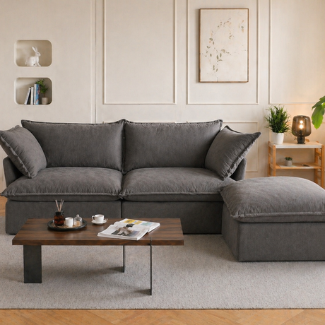 Dream Beige Cloud Love Seat + Ottoman