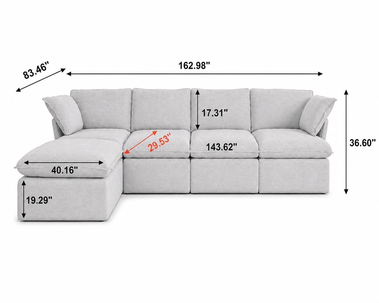 Dream White Cloud 4 Seater + Two Ottoman