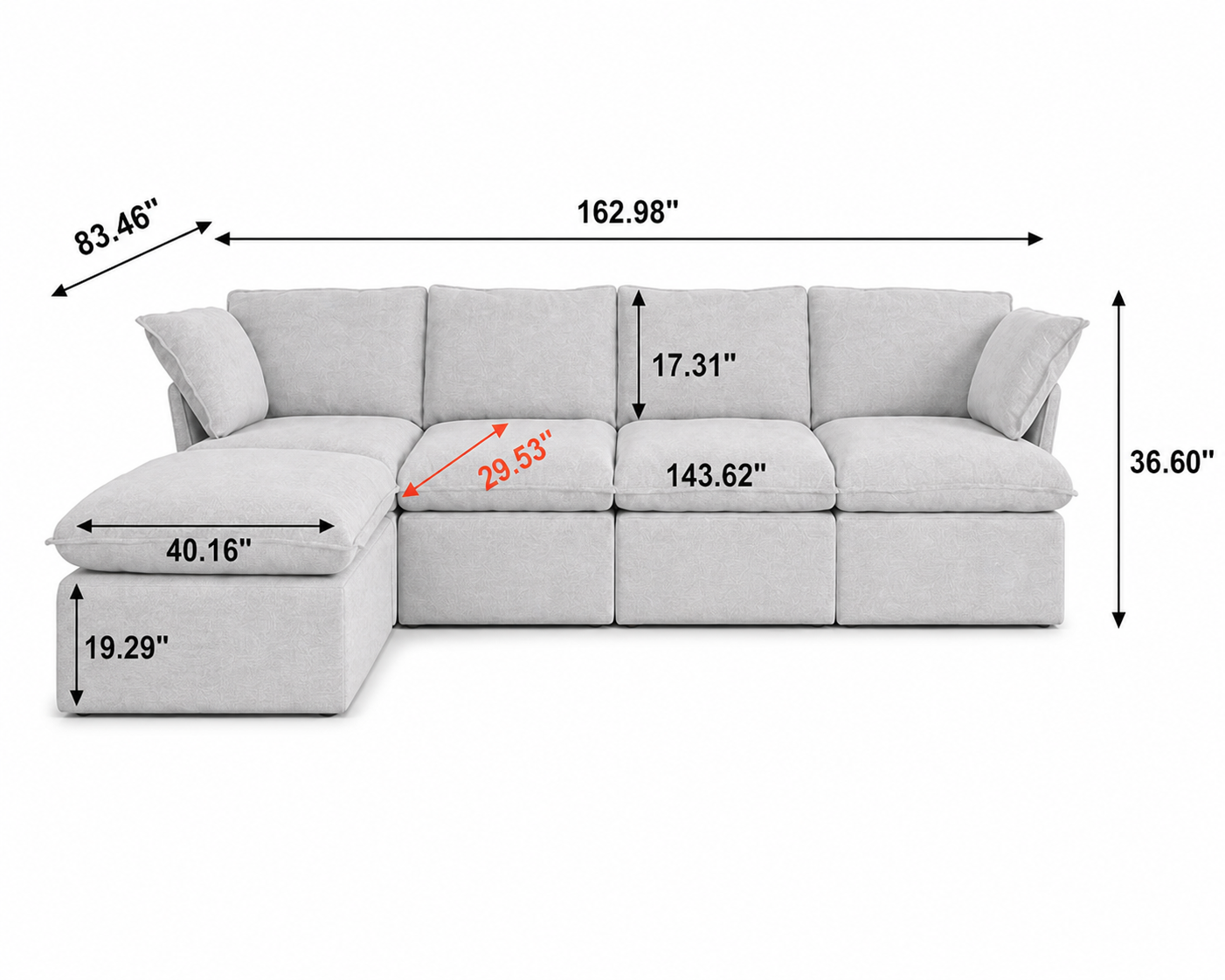 Dream White Cloud 4 Seater + Two Ottoman