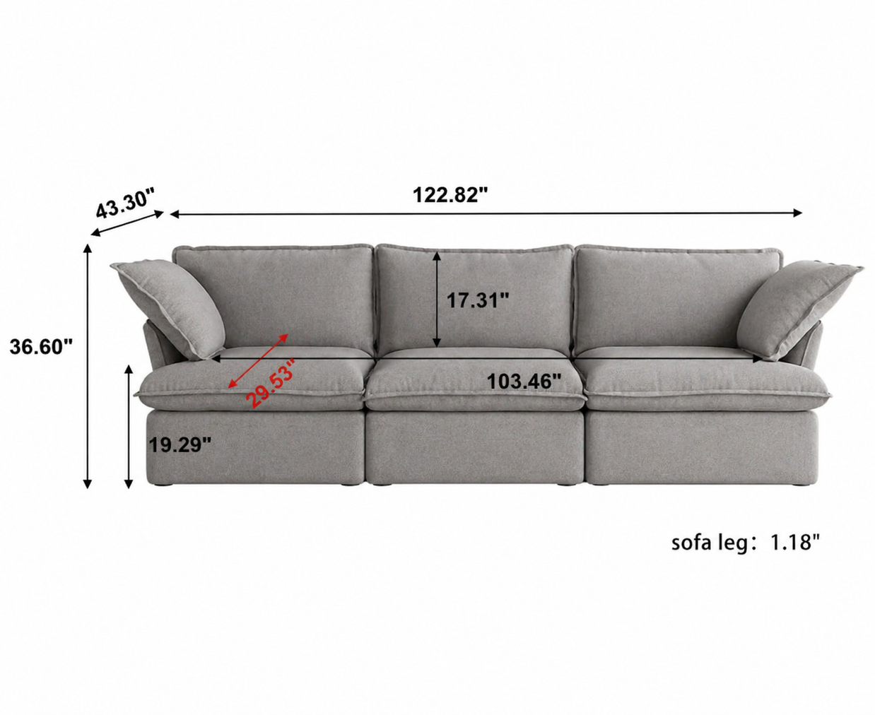 Dream Light Gray 3 seater
