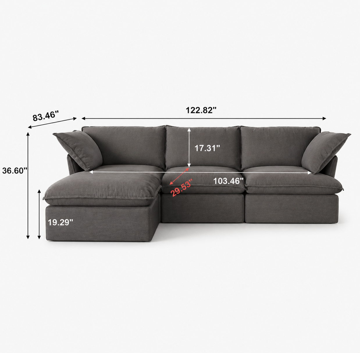 Dream Dark Gray Cloud 3 Seater + Ottoman