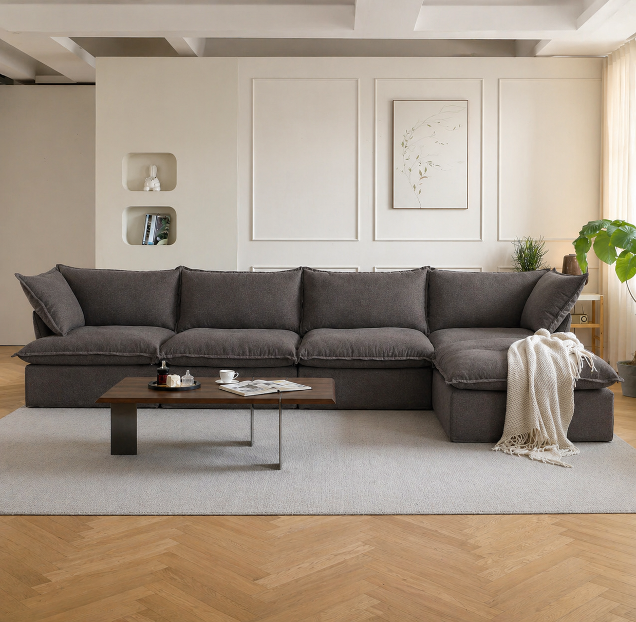 Dream Beige Cloud 4 Seater + Ottoman