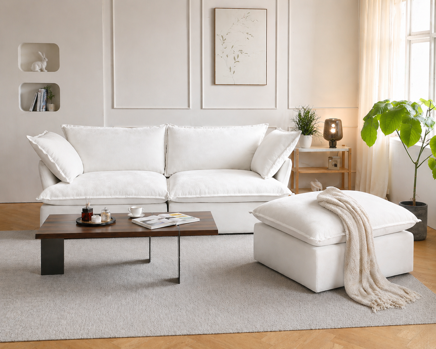 Dream White Cloud Love Seat + Ottoman