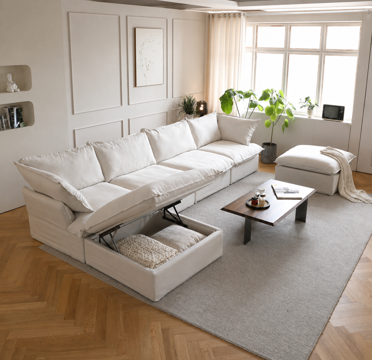 Dream Beige Cloud 4 Seater + Two Ottoman