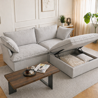Dream Light Gray Love Seat + Ottoman