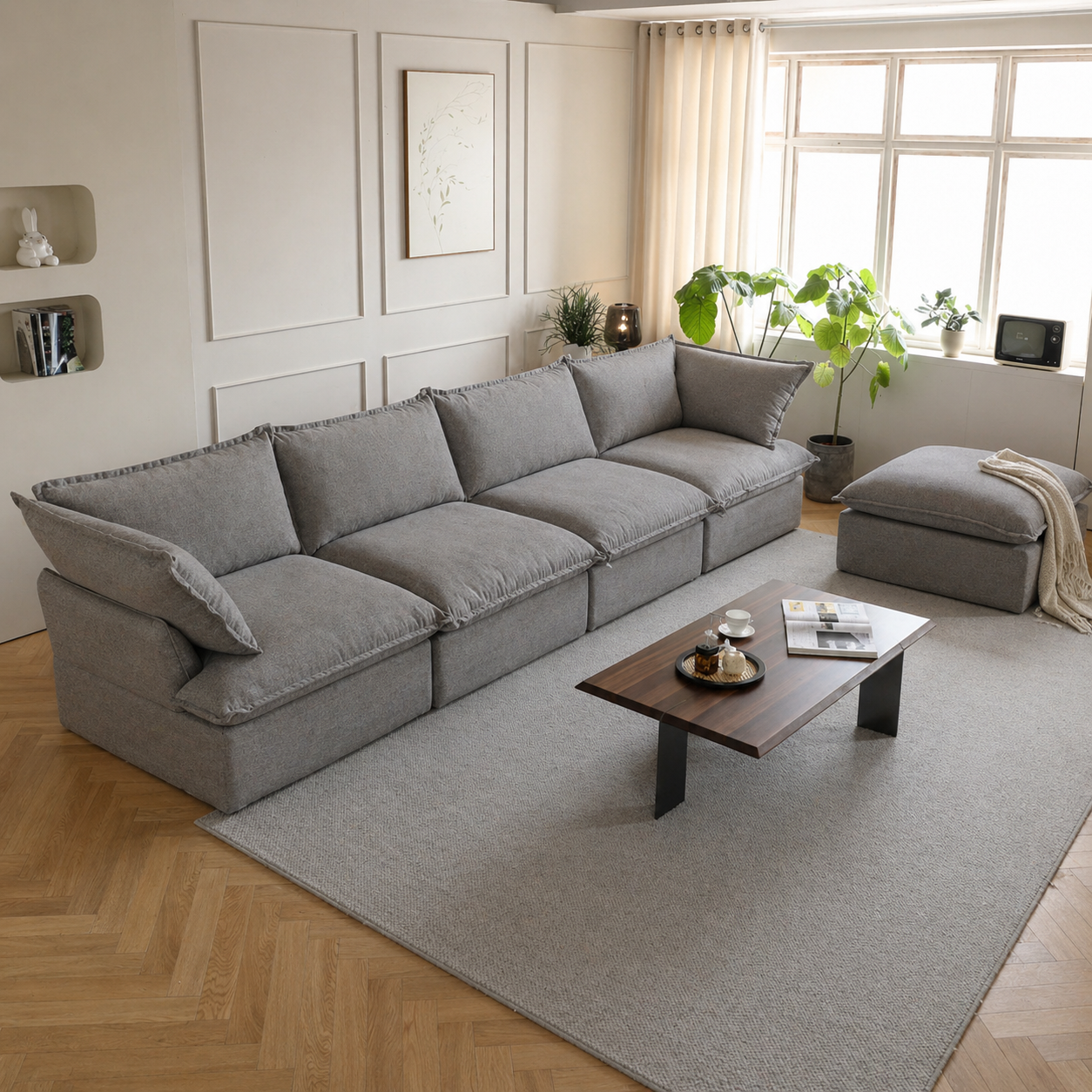Dream Light Gray 4 seater + ottoman