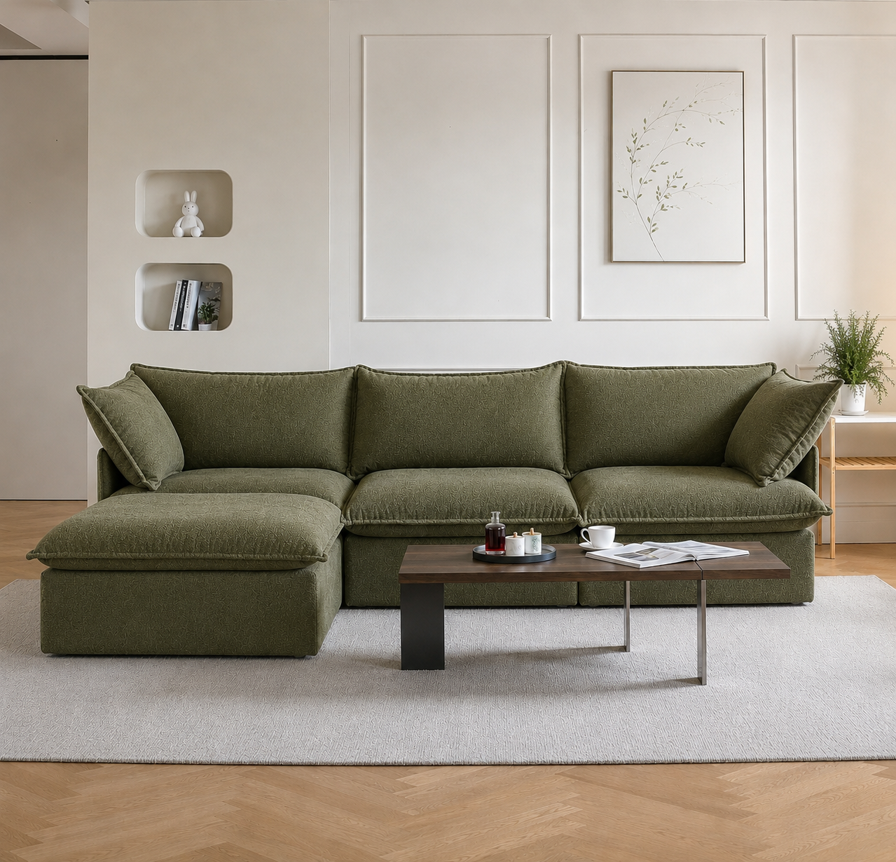 Olive Green Cloud Sofa 3 seater + Ottoman