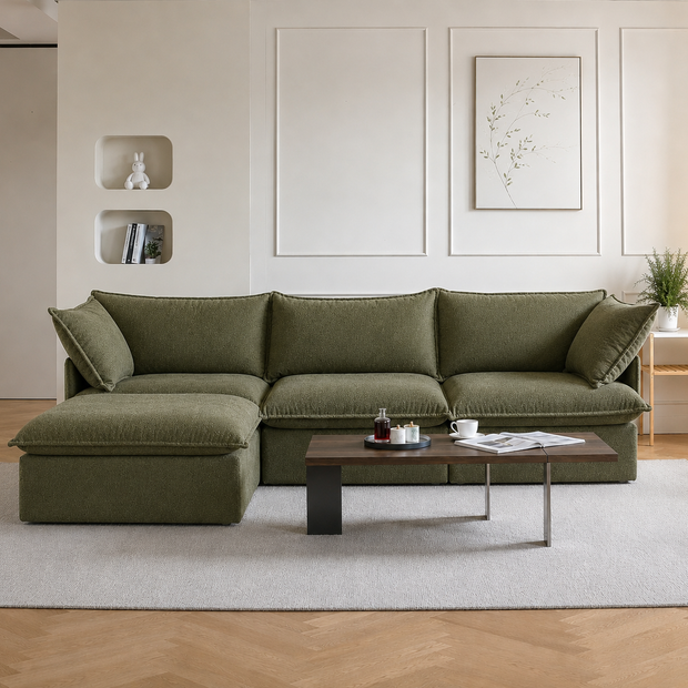 Olive Green Cloud Sofa 3 seater + Ottoman