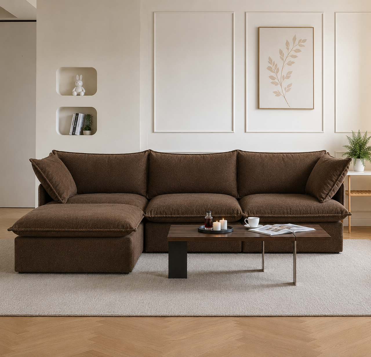 Cocoa Brown Cloud Sofa 3 seater + Ottoman