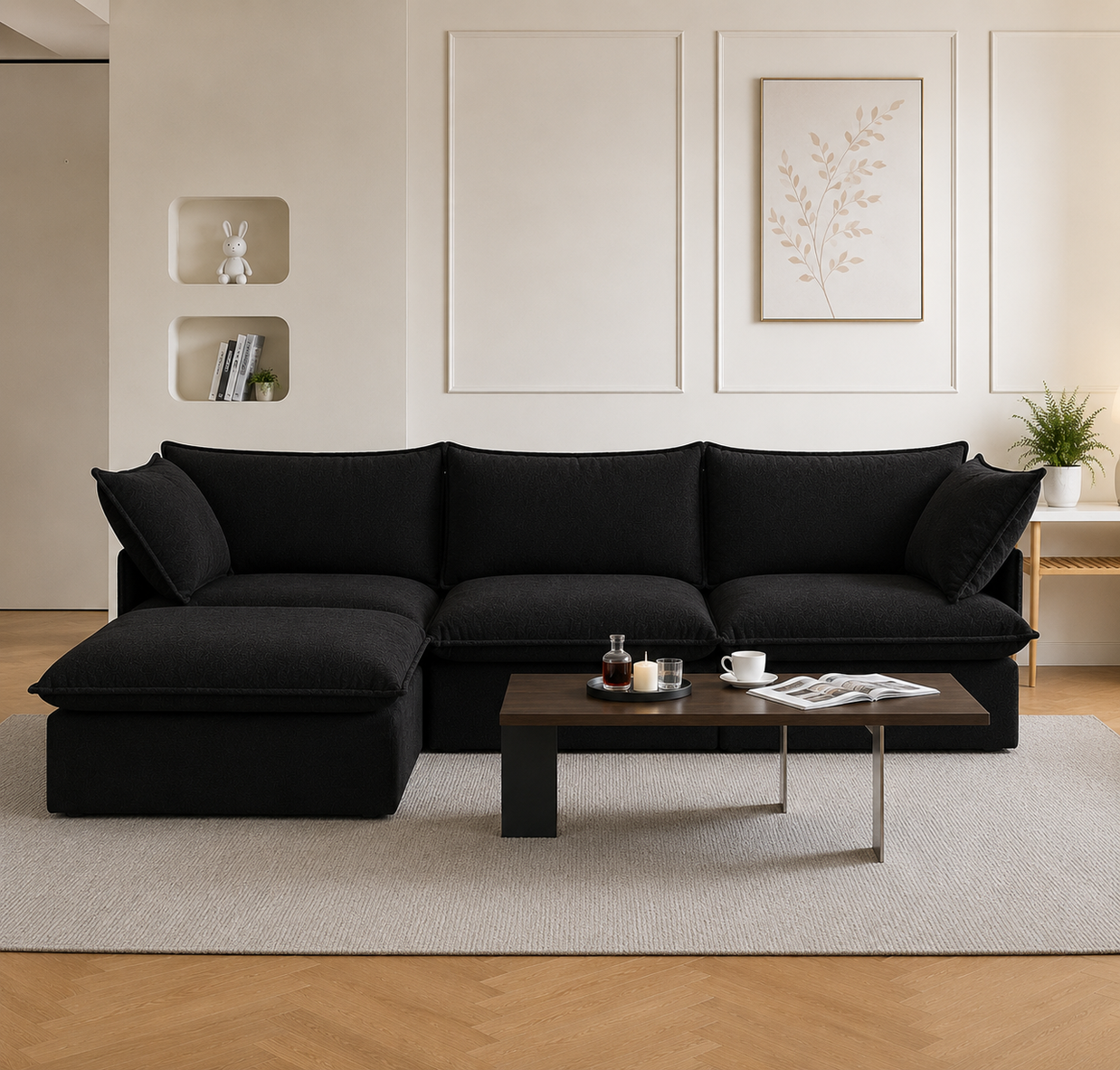 Black Cloud Sofa 3 Seater + Ottoman