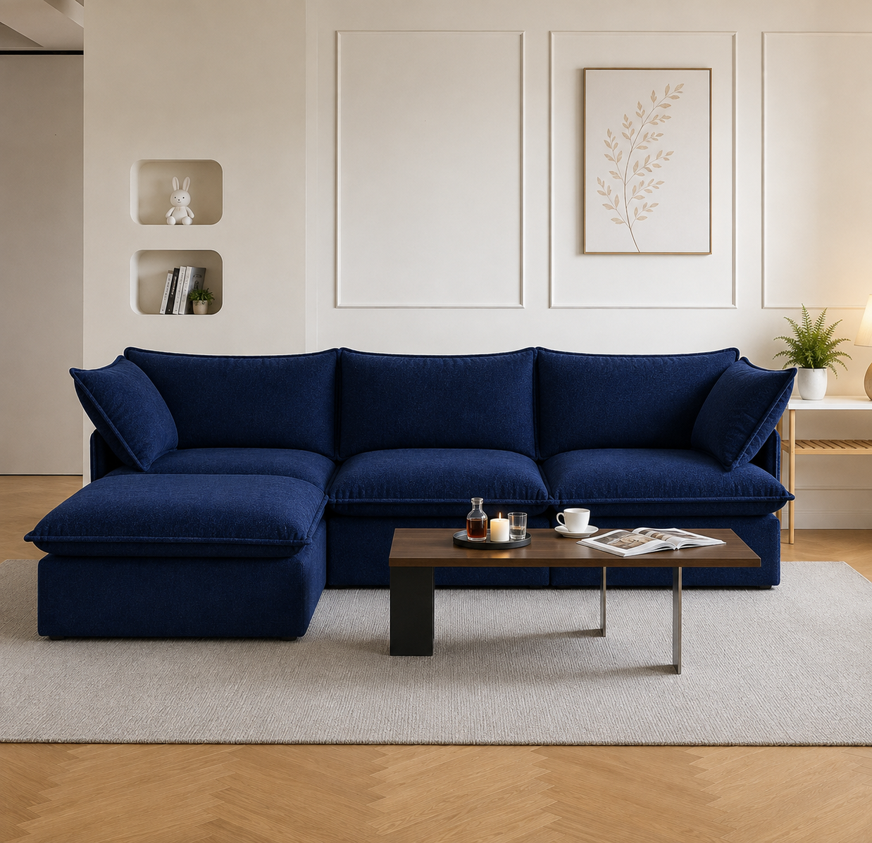 Royal Blue Cloud Sofa 3 seater + Ottoman