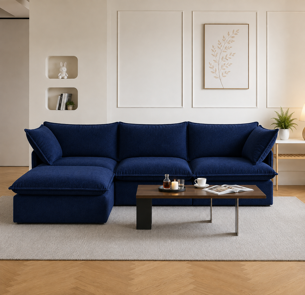Royal Blue Cloud Sofa 3 seater + Ottoman