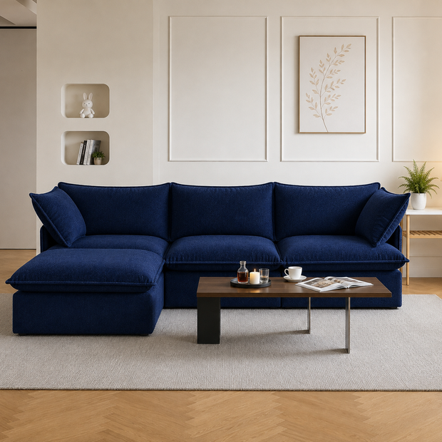 Royal Blue Cloud Sofa 3 seater + Ottoman