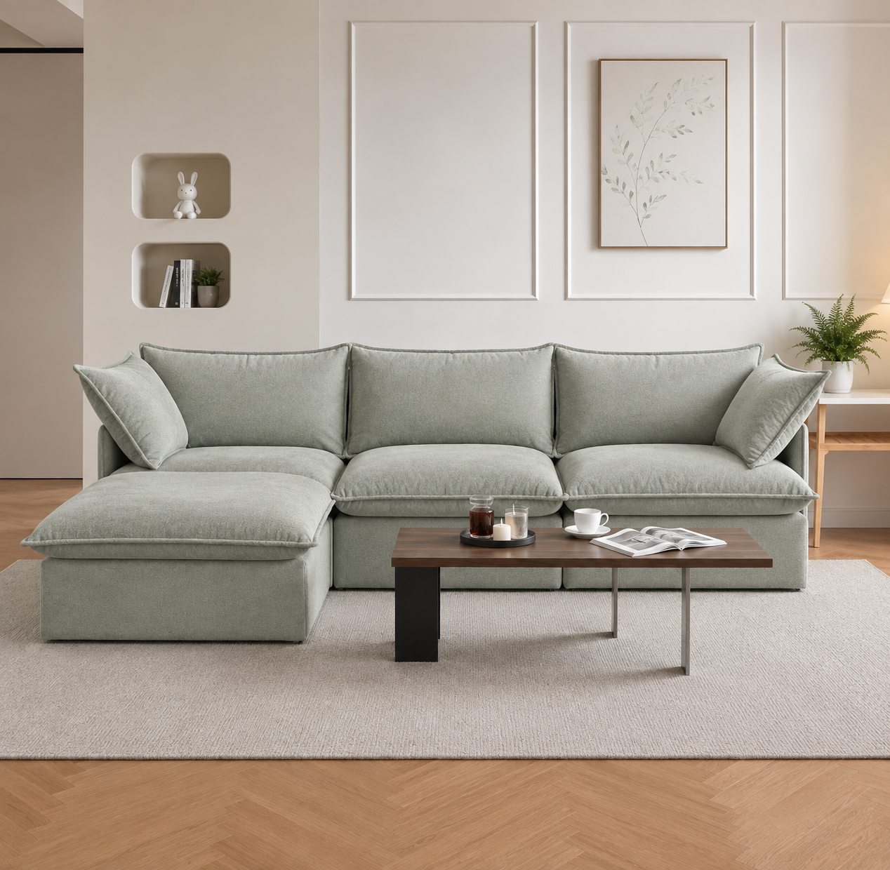 Saga Green Cloud Sofa 3 seater + Ottoman