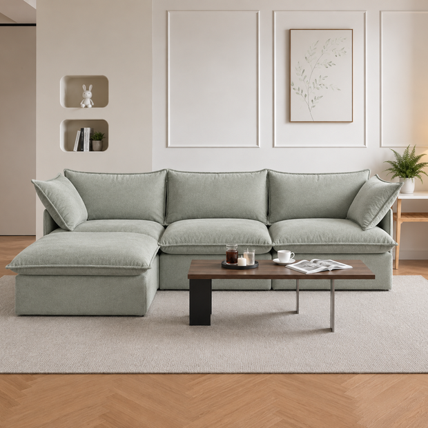 Saga Green Cloud Sofa 3 seater + Ottoman