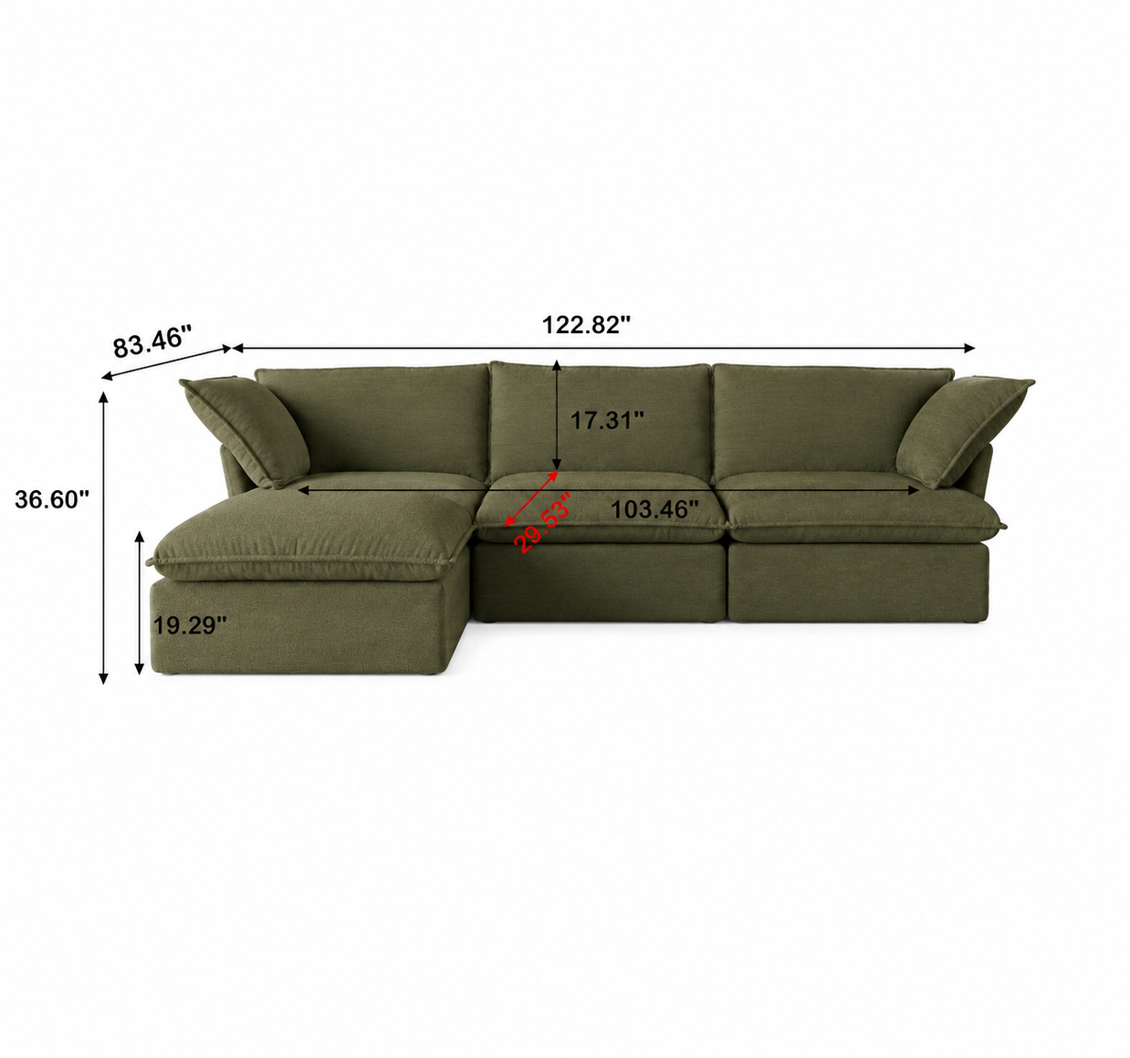 Olive Green Cloud Sofa 3 seater + Ottoman