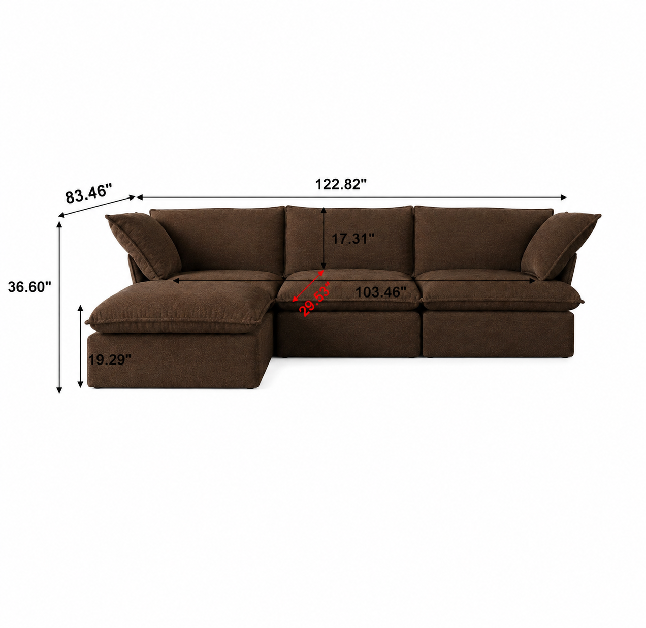 Cocoa Brown Cloud Sofa 3 seater + Ottoman