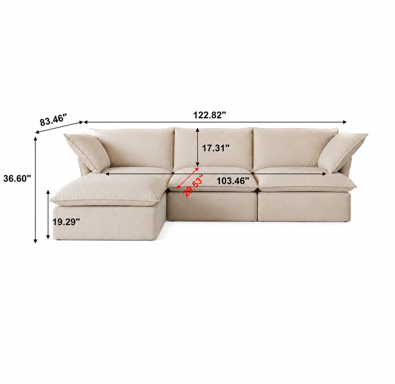 Tan Cloud Sofa 3 Seater + Ottoman