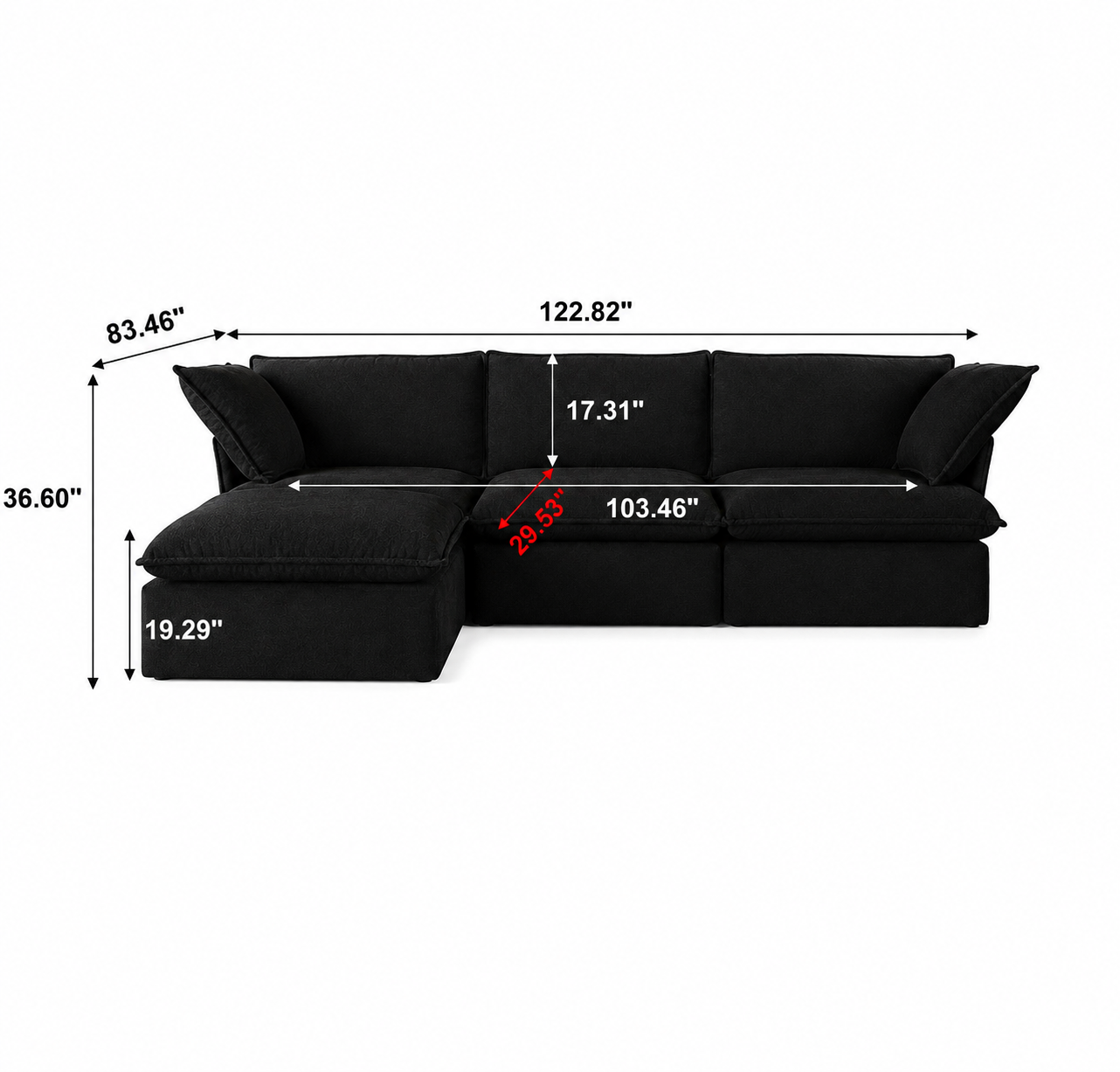Black Cloud Sofa 3 Seater + Ottoman