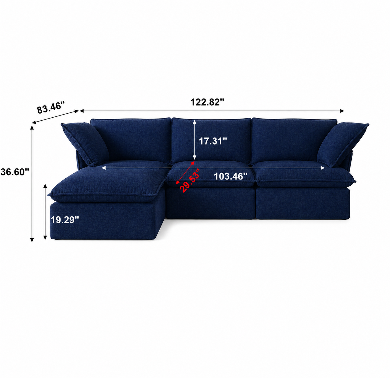 Royal Blue Cloud Sofa 3 seater + Ottoman