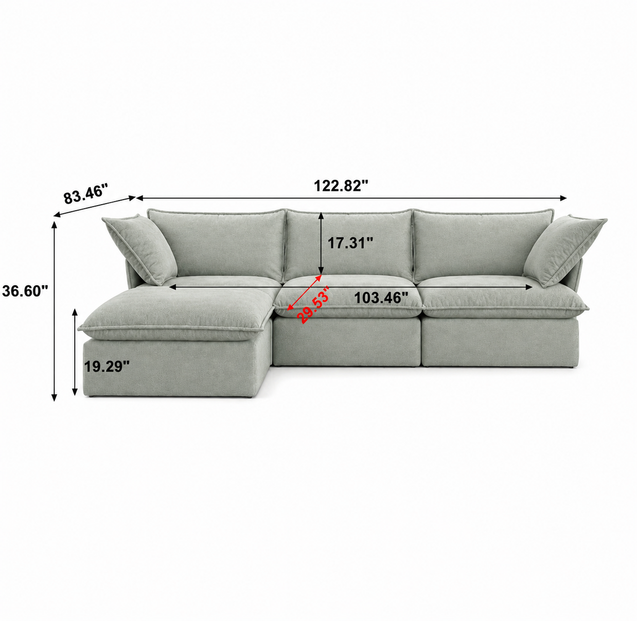 Saga Green Cloud Sofa 3 seater + Ottoman