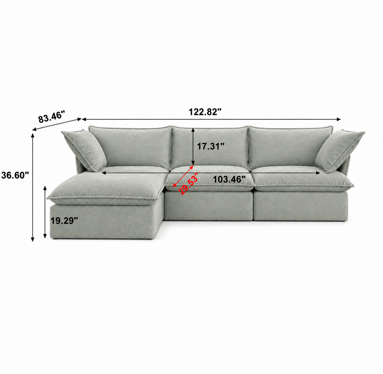 Saga Green Cloud Sofa 3 seater + Ottoman