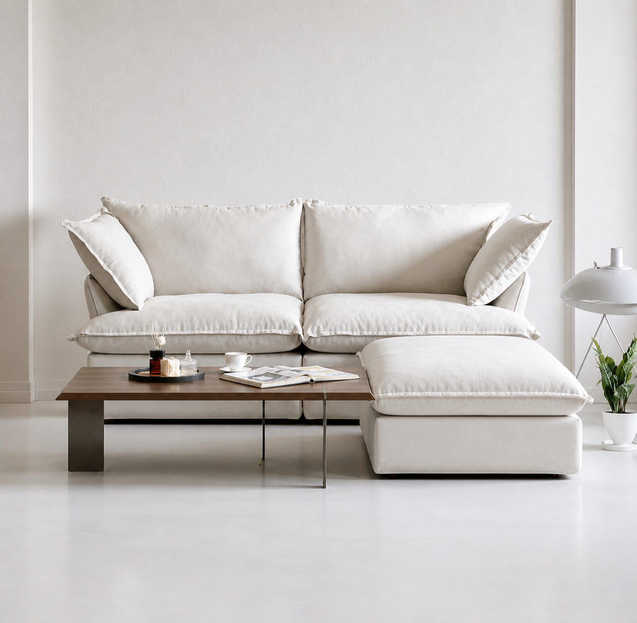 Dream White Cloud Love Seat + Ottoman