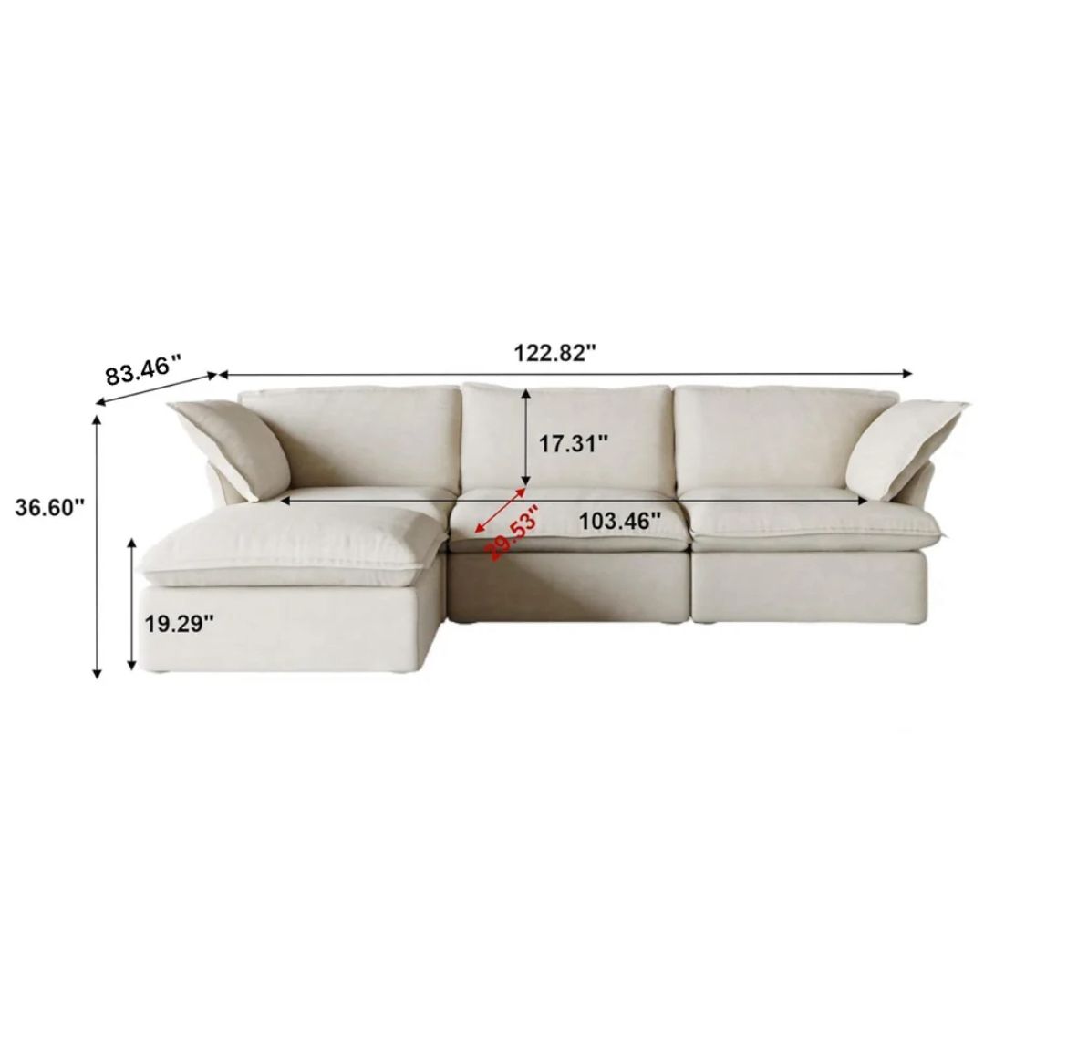 Dream White Cloud 3 Seater + Ottoman